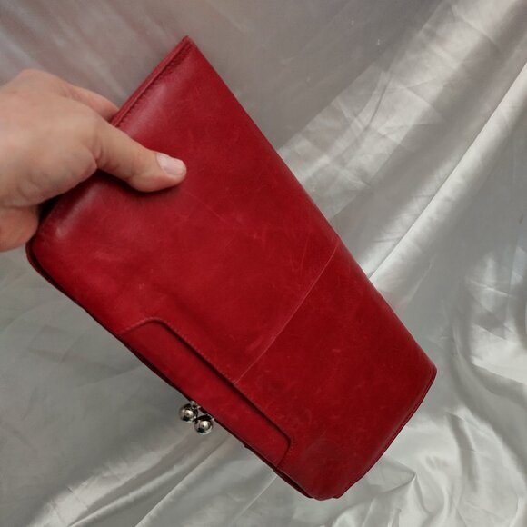 ^ HOBO International, Pink Fuchsia Magenta LEATHER Clutch Purse Handbag LARGE - Picture 4 of 10